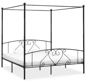Rama łóżka z baldachimem, czarna, metalowa, 200 x 200 cm
