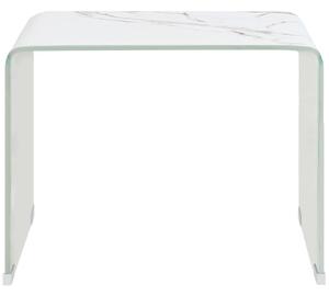 Stolik kawowy, biały, marmurkowy, 50x50x45 cm, szkło hartowane