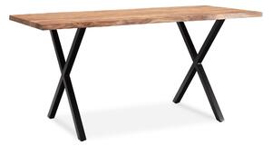 WOHNLING Stół do jadalni 120x60x76 cm Lite drewno akacjowe / metal Stół do jadalni Stół kuchenny Lite drewno z nogami w kształcie litery X w kolorze czarnym Stół drewniany Stół do jadalni