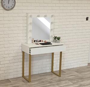 Toaletka "VOGA" z lustrem "MILA" biała mat, 90cm, złote U
