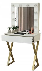 Toaletka "LENA" z lustrem "MILA" biała mat, 75cm, złoty X