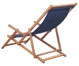 Składany leżak plażowy, tkanina i drewniana rama, niebieski