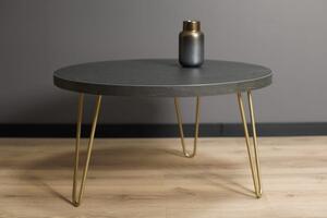 Okrągły stolik kawowy SIMPLE 78 Złoty + Wytrawny szary kamień