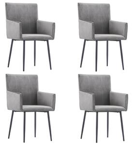 Krzesła stołowe z podłokietnikami, 4 szt., szare, aksamit