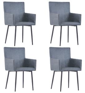 Krzesła z podłokietnikami, 4 szt., szare, sztuczny zamsz