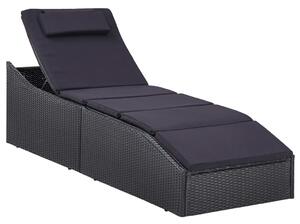 Leżak z poduszką, polirattanowy, czarny
