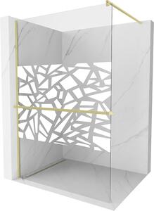Mexen Kioto+ ścianka prysznicowa z półką Walk-in 90 x 200 cm, biały wzór, złota szczotkowana - 800-090-121-55-85