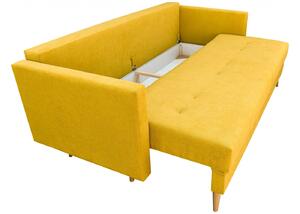 Zestaw Wypoczynkowy Skandynawski Sofa + Fotel Uszak z Podnóżkiem Musztardowy