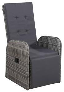 Rozkładany fotel ogrodowy z poduszką, rattan PE, szary