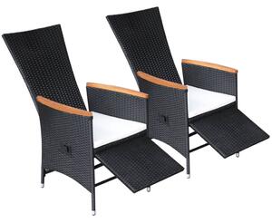 Rozkładane krzesła ogrodowe 2 szt., poduszki, rattan PE, czarne