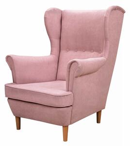 Zestaw Wypoczynkowy Skandynawski Sofa + 2 Fotele Uszak z Podnóżkami Pudrowy Róż