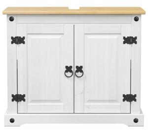 Rustykalna szafka pod umywalkę z litego drewna sosnowego - biały mat 73x33x60 cm