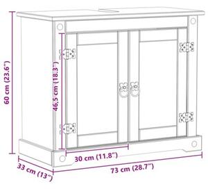 Rustykalna szafka pod umywalkę z litego drewna sosnowego - biały mat 73x33x60 cm