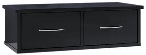 Półka ścienna z szufladami, czarna, wysoki połysk, 60x26x18,5cm