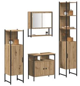 Zestaw mebli łazienkowych z półką z drzwiami 4 szt. dąb artisan