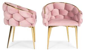 Krzesło tapicerowane glamour złote nogi BALLOON - pudrowy róż