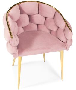 OUTLET - Krzesło tapicerowane glamour złote nogi BALLOON - pudrowy róż