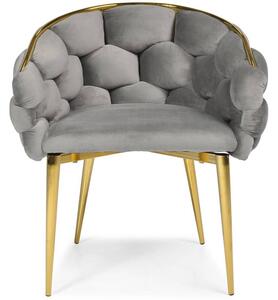 Stylowe krzesło welurowe złote nogi BALLOON - szare