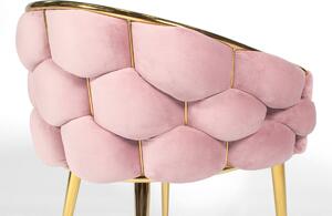 OUTLET - Krzesło tapicerowane glamour złote nogi BALLOON - pudrowy róż