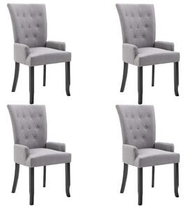 Krzesła stołowe z podłokietnikami, 4 szt., jasnoszare, tkanina