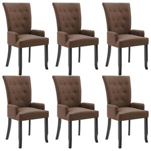 Krzesła jadalniane z podłokietnikami, 6 szt., brązowe, tkanina