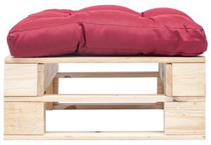 Ogrodowy puf z palet, czerwona poduszka, naturalne drewno