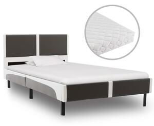 Łóżko z materacem, szaro-białe, ekoskóra, 90 x 200 cm