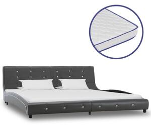 Łóżko z materacem memory, szare, sztuczna skóra, 180 x 200 cm