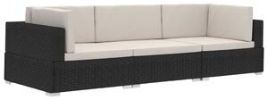 3-częściowa sofa ogrodowa z poduszkami, rattan PE, czarny