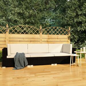 3-częściowa sofa ogrodowa z poduszkami, rattan PE, czarny