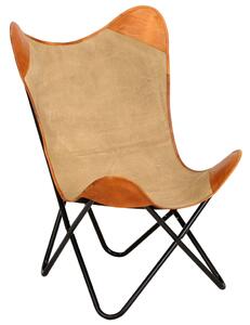 Krzesło motyl, brązowe, skóra naturalna i płótno