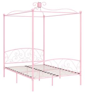 Rama łóżka z baldachimem, różowa, metalowa, 120 x 200 cm