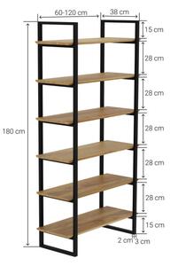 Regał Ladder Elegant dębowe frezowane półki w solidnej stalowej ramie