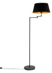 Czarna lampa podłogowa z czarnym plisowanym kloszem i regulowanym ramieniem - Ladas Deluxe Oswietlenie wewnetrzne