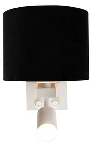 Kinkiet / Lampa scienna biały z lampką do czytania i kloszem 18 cm czarny - Brescia Oswietlenie wewnetrzne