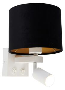 Kinkiet / Lampa scienna biały z lampką do czytania i kloszem 18 cm czarny - Brescia Oswietlenie wewnetrzne
