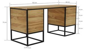 Biurko Industrialne Sizel loft z szufladami — nowy wymiar luksusu w industrialnym wnętrzu. Stalowa rama i lite drewno