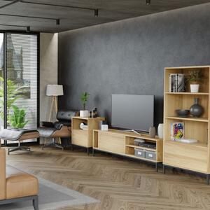 Szafka RTV Smooth Loft - lite drewno, komfortowe otwieranie szuflad na dotyk, nowoczesny loftowy design