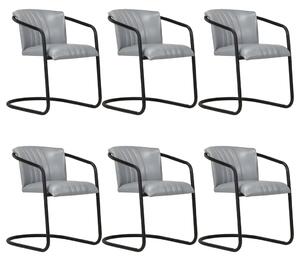Krzesła stołowe, 6 szt., szare, naturalna skóra