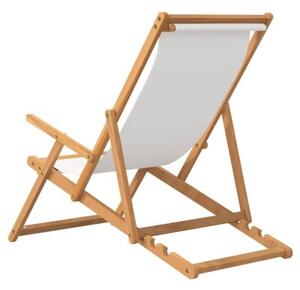 Składany leżak plażowy, lite drewno tekowe, kremowy
