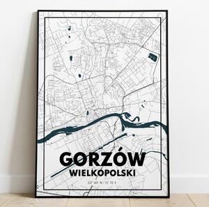 Plakat Gorzów Wielkopolski - Mapa - Biały