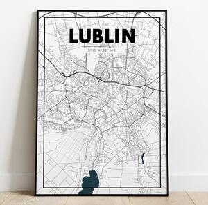 Plakat Lublin - Mapa - Biały