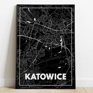 Plakat Katowice - Mapa - Czarny