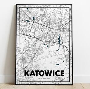 Plakat Katowice - Mapa - Biały