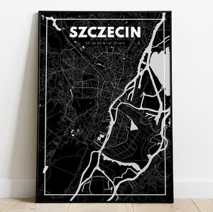 Plakat Szczecin - Mapa - Czarny