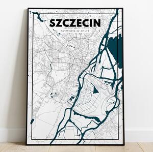 Plakat Szczecin - Mapa - Biały