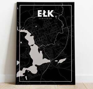 Plakat Ełk - Mapa - Czarny