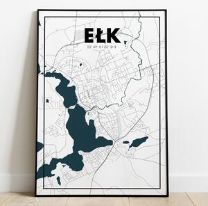 Plakat Ełk - Mapa - Biały