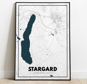 Plakat Stargard i Jezioro Miedwie - Mapa - Biały
