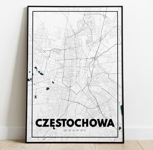 Plakat Częstochowa - Mapa - Biały